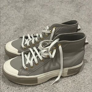 Adidas Women's Gray and White High-Top Sneakers